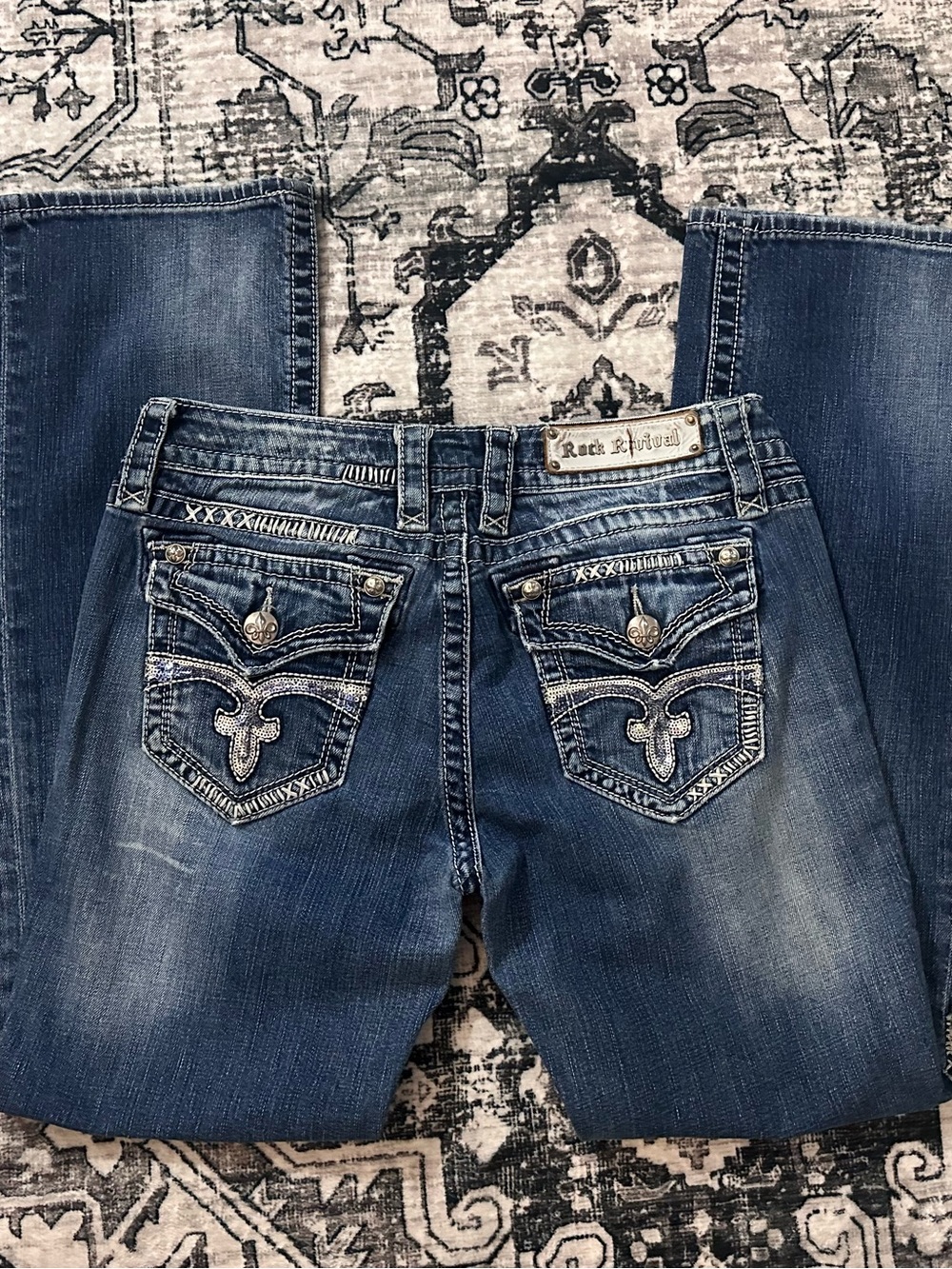 Rock Revival Women's Dark Blue Embroidered Bootcut Jeans